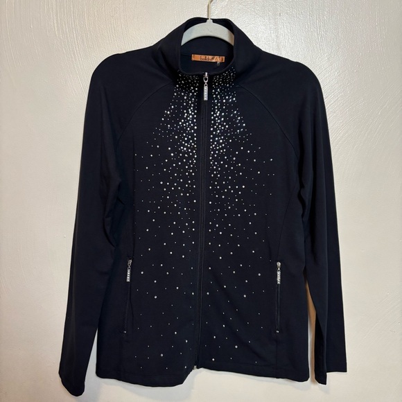 Belldini Women's Jacket Zip Up Rhinestone Embellished Black Silver Size Large‎ - Picture 1 of 7